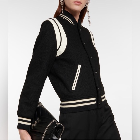 Saint Laurent Jackets & Blazers - IVES SAINT LAURENT NWT Bomber Wool-blend Black & White jacket